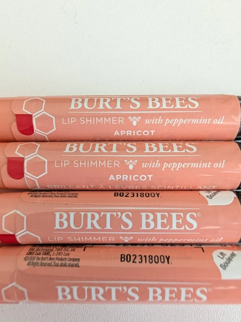 4 X Burt's Bees Lip Shimmer with Peppermint Oil - Apricot - 100% Natural SEALED